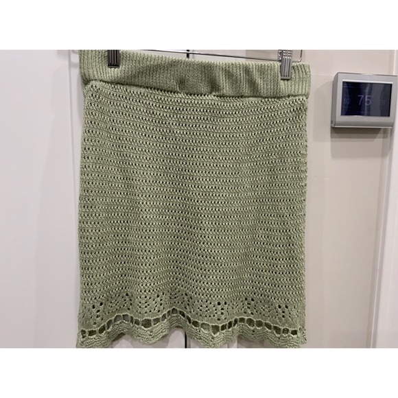 Crochet Knit Cropped Cardigan Skirt Set Sage Green Size M - Picture 12 of 14